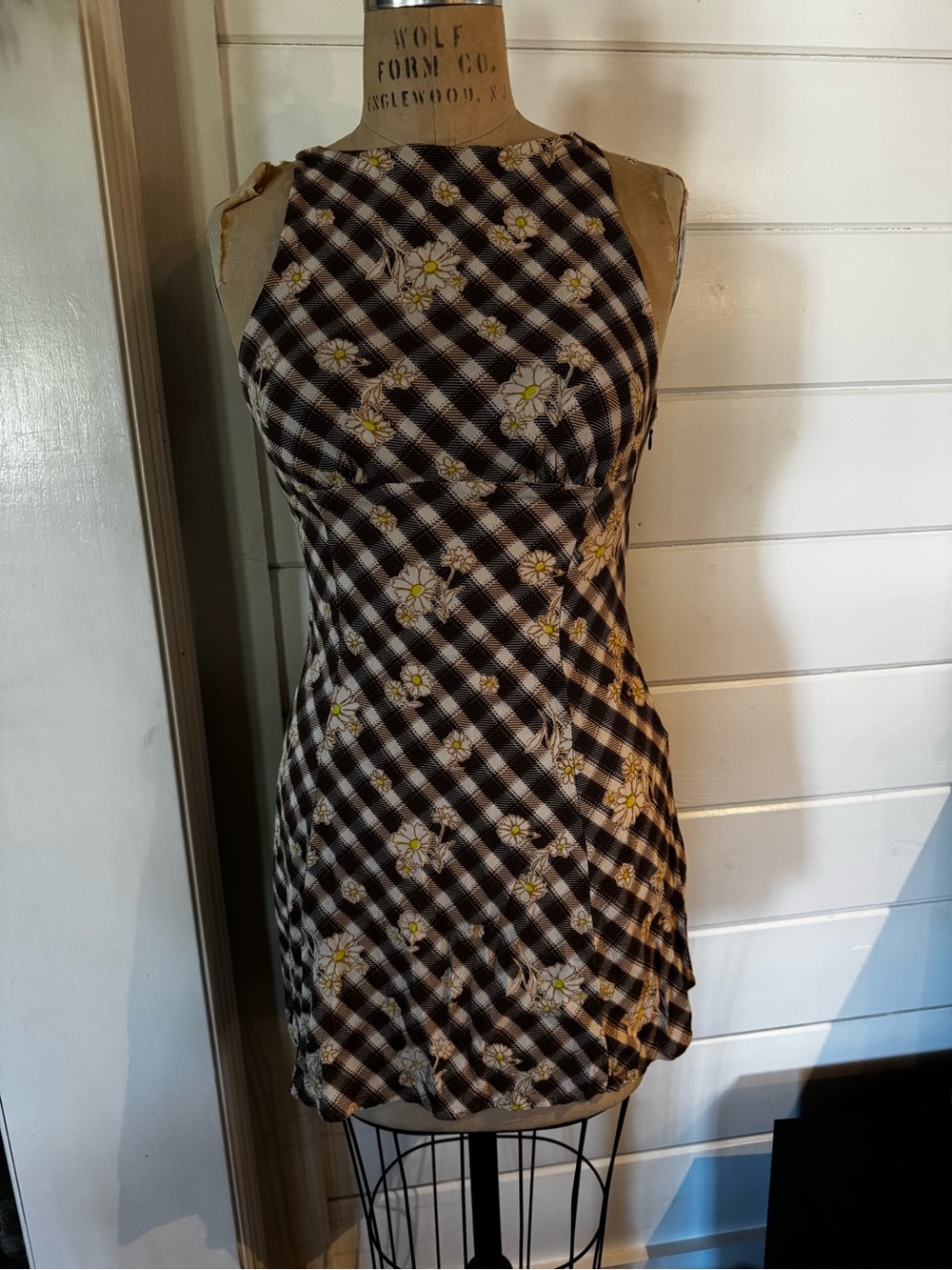 Kimchi Blue Black and White Plaid Daisy Sundress